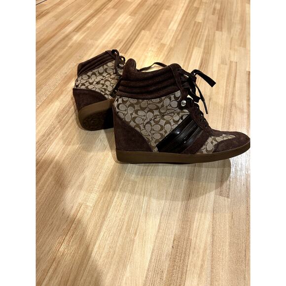Coach Alara Brown Signature Wedge Shoes Sz 6 - Picture 2 of 7
